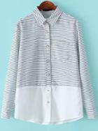 Romwe White Striped Pocket Loose Blouse