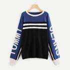 Romwe Soft Knit Striped And Lettering Jumper