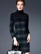 Romwe Multicolor Stand Collar Long Sleeve Check Print Dress