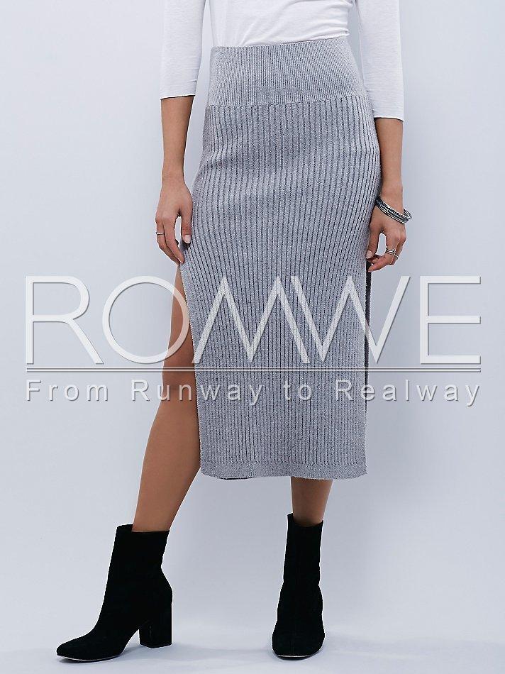 Romwe Grey High Waist Split Skirt