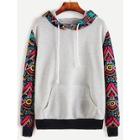 Romwe Plus Ornate Print Hooded Sweatshirt