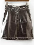 Romwe Gold High Waist Metal Bodycon Skirt