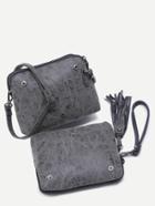 Romwe Grey Pu Tassel Trim Docking Button 2pcs Bag Set