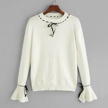 Romwe Knot Cuff Flounce Sleeve Sweater