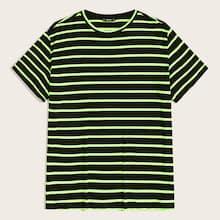 Romwe Guys Neon Striped Short Sleeve Tee