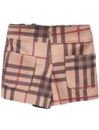 Romwe Plaid Zipper Belt Khaki Shorts