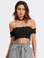 Romwe Off Shoulder Lettuce Edge Trim Crop Top