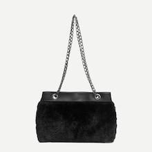 Romwe Faux Fur Chain Tote Bag