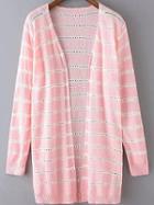 Romwe Striped Open-knit Pink Cardigan