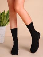 Romwe Black Knit Mid Calf Soft Sole Boots