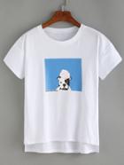 Romwe Dog Print High-low T-shirt