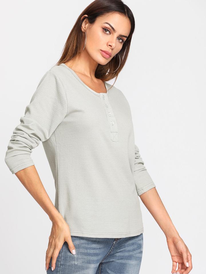 Romwe Single Breasted Split Side Tee