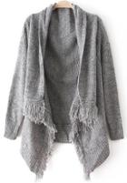 Romwe Asymmetrical Tassel Knit Grey Cardigan