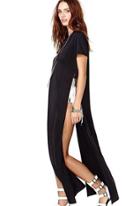 Romwe Split Loose Sexy Black Dress