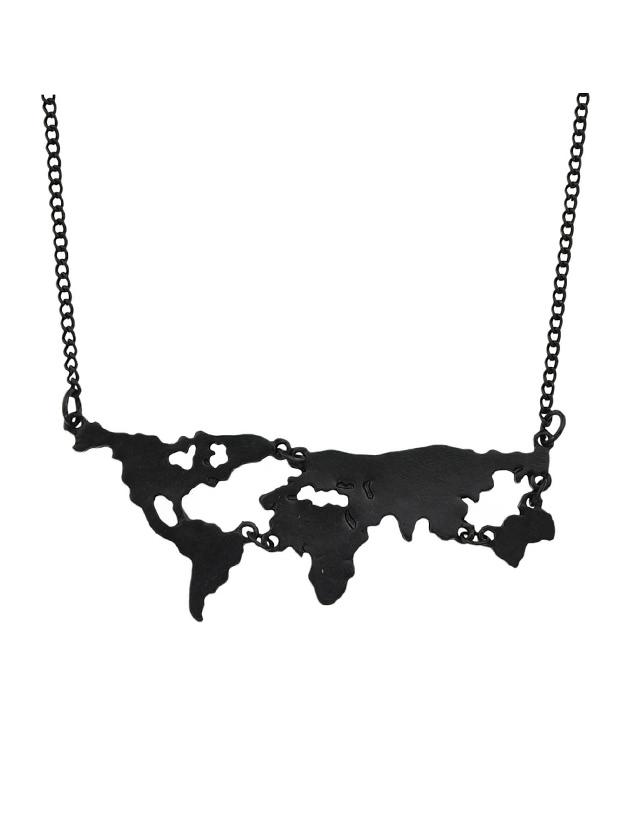 Romwe Black Map Shape Pendant Necklace