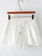 Romwe White Drawstring Waist Pocket Shorts