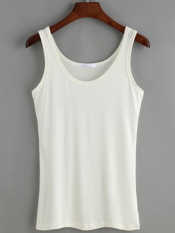 Romwe Round Neck Slim White Tank Top