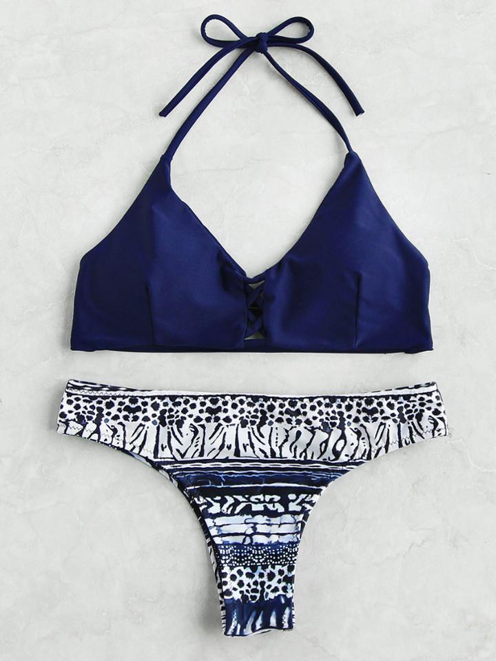 Romwe Criss Cross Mix & Match Bikini Set