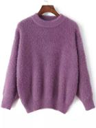 Romwe Crew Neck Fuzzy Purple Sweater