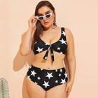 Romwe Plus Star Print Top With High Waist Bikini