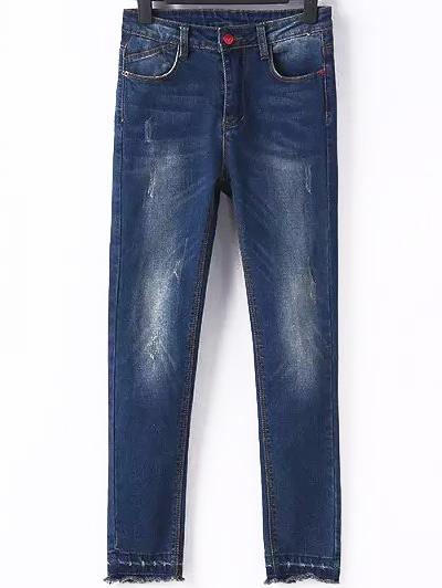 Romwe Scratch Frayed Denim Pant
