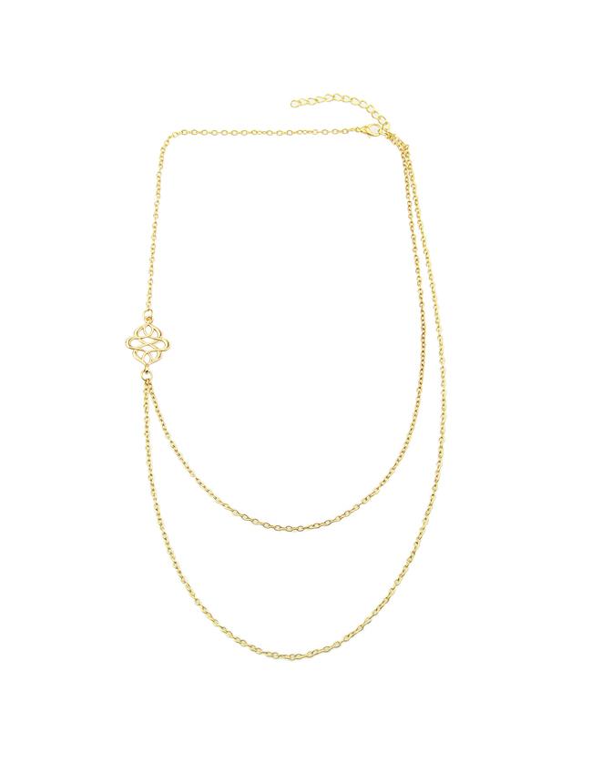 Romwe Gold Plated Two Layers Long Chain Necklace