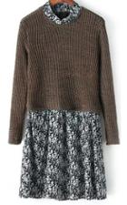 Romwe Floral Print Knit Khaki Dress
