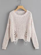 Romwe Marled Loose Knit Ripped Jumper
