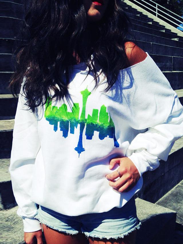 Romwe White Scoop Neck Tower Print Sweatshirt