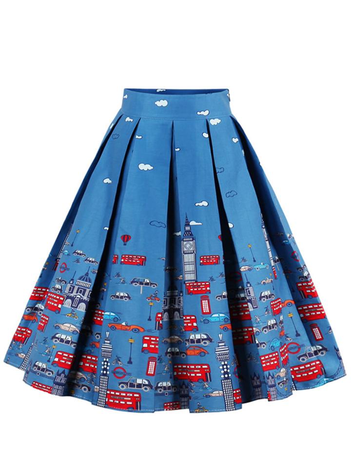Romwe Cartoon Print Box Pleated Skirt