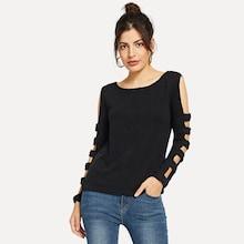 Romwe Ladder Cut Out Sleeve Sweater