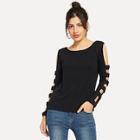 Romwe Ladder Cut Out Sleeve Sweater