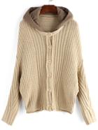 Romwe Contrast Hooded Buttons Dolman Coat