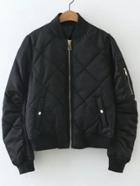 Romwe Black Diamond Pattern Quilted Jacket