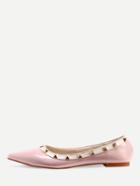 Romwe Pink Pointed Toe Studded Flats