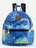 Romwe Blue Faux Leather Starry Night Print Backpack