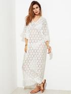 Romwe Trumpet Sleeve Floral Lace Cover Up Dress