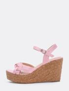 Romwe Faux Pink Suede Braided Cork Wdege Sandals