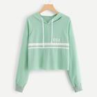 Romwe Letter Embroidered Striped Hoodie