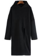 Romwe Hooded Slit Long Black Sweatshirt
