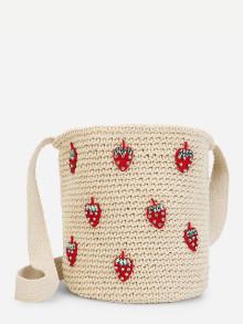 Romwe Strawberry Patch Straw Bucket Bag