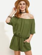 Romwe Olive Green Off The Shoulder Romper