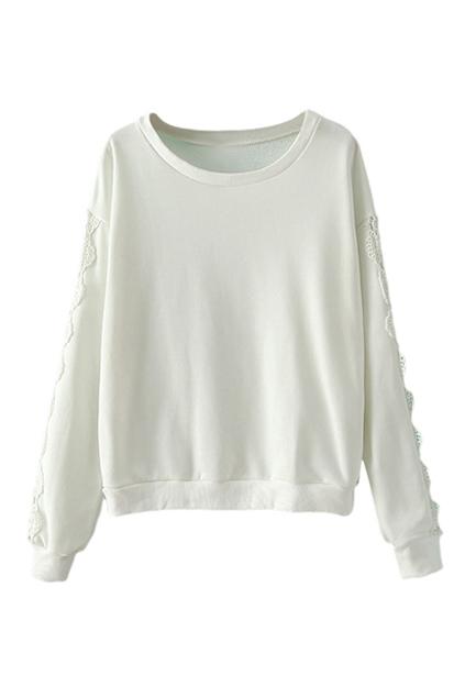 Romwe White Lace Crochet Sweatshirt