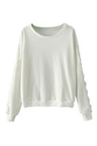 Romwe White Lace Crochet Sweatshirt