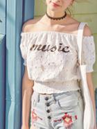 Romwe White Off The Shoulder Shirred Hem Lace Top