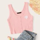 Romwe Button Front Rib-knit Patch Tank Top
