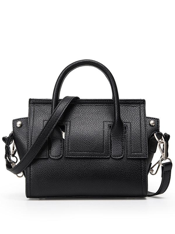 Romwe Embossed Faux Leather Trapeze Bag - Black