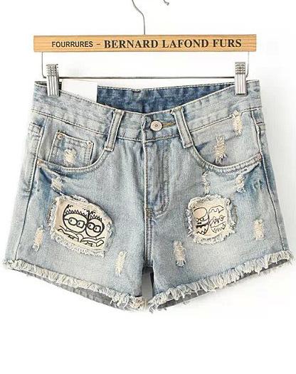 Romwe Vintage Robot Print Fringe Shorts