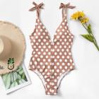 Romwe Random Polka Dot Self Tie Low Back One Piece Swimwear