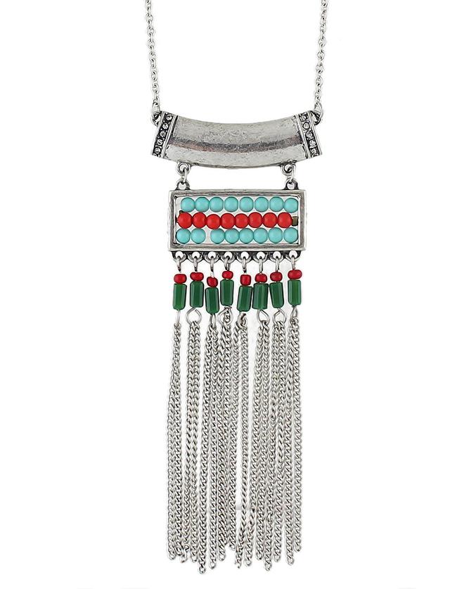 Romwe Ethnic Design Antique Silver Plated Long Tassel Beads Infinity Necklace